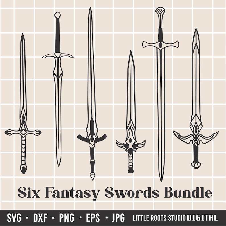 Fantasy Swords Bundle / Swords Svg Bundle / Medeltida Swords Svg / Digital Nedladdning / Svärdikon / Svärdvektor / Cricut-filer / Digital Png bild 1