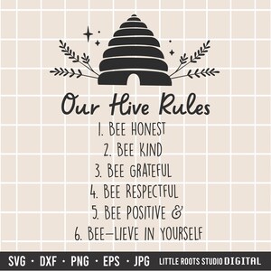 Bijenkorfregels / Home Rules SVG / Rules Cut-bestand / Bijenkorf / Beehive Cut-bestand / Digitale download / Cricut / Silhouet / Bee Kind