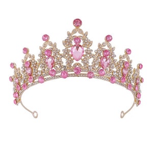 Girls Princess Tiara Queen Pink Crown Bridal Headband Birthday - Etsy