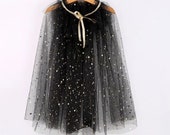 Girls Black Halloween Costume Witch Cape Cloak Poncho Tutu Tulle Thanksgiving Christmas Magical Gift Outfit Goth Outfit Dress Up