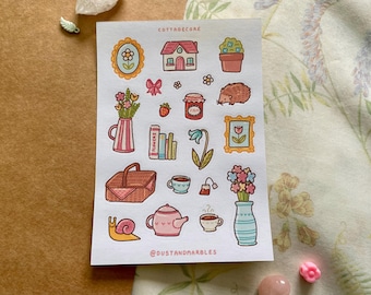 Hoja de pegatinas de estilo cottagecore / Pegatinas de vinilo mate para diario