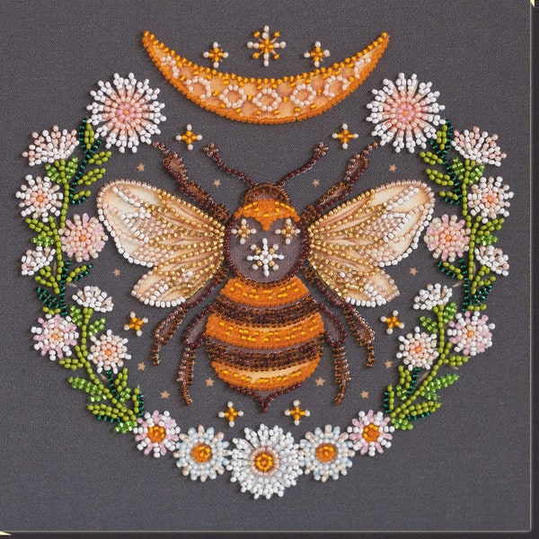 Bead embroidery kit "Honey dream" Bee embroidery design Needlework kit DIY Handmade Gift Beadwork kit Gift for her Diy craft kit Wall decor