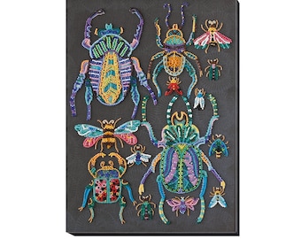 Bead embroidery kit Bugs DIY beadwork kit Embroidery pattern Multicolored Beetles Diy craft kit Needlework kit Hand embroidery Art for wall