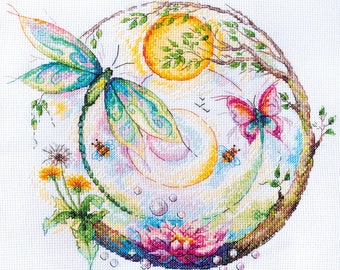 Diy Embroidery Kit for cross-stitch "Color miracle", embroidery threads, canvas, instruction, butterfly, flowers, hand embroidery АН-135