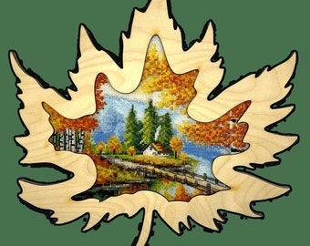 Cross stitch kit Autumn breath Counted cross stitch full kit Needlework Starter Kit DIY cross stitch kit Decorative wooden frame Autumn leaf