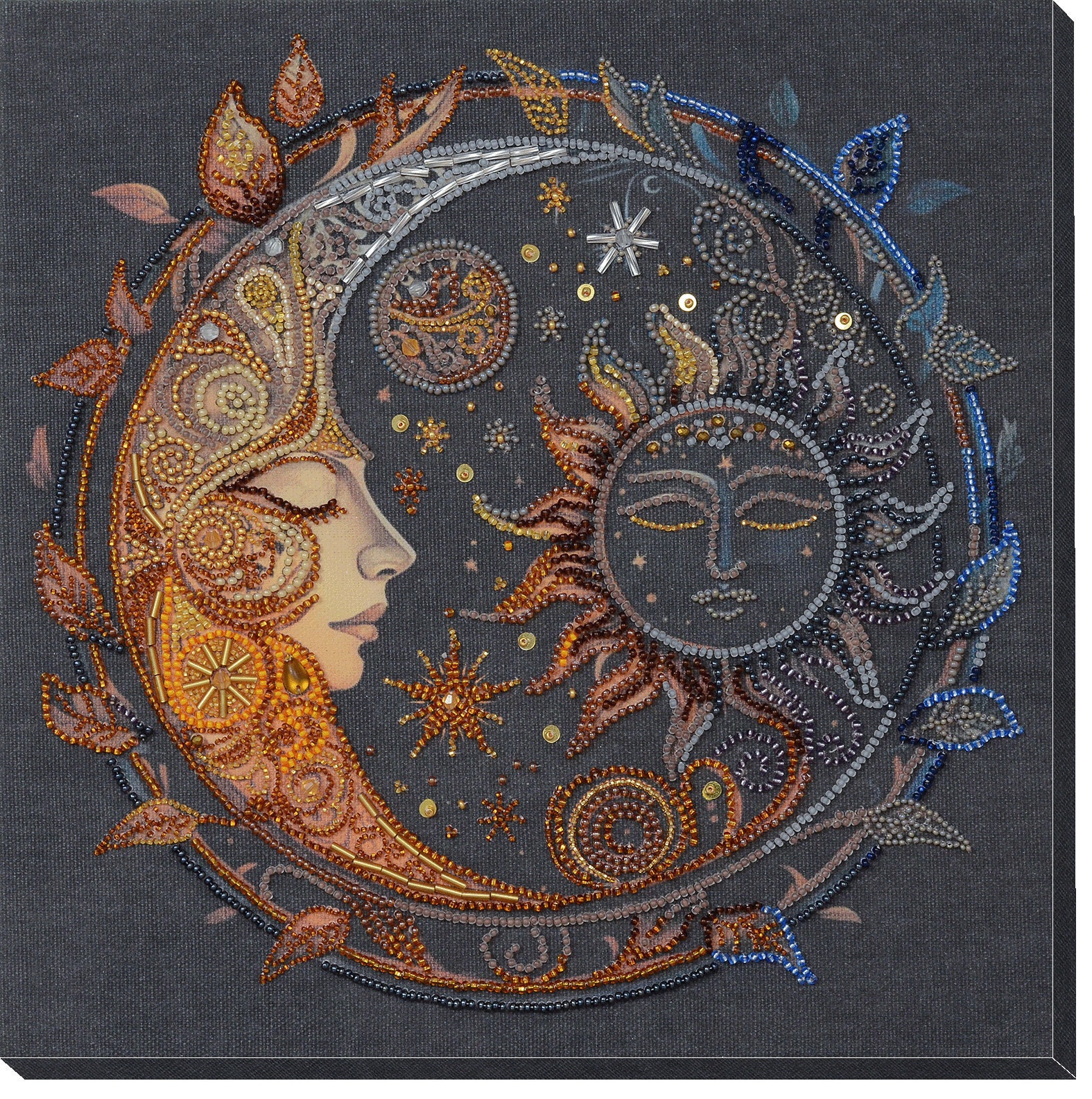 DIY Bead embroidery kit Captive of the night Kit beadwork Needlework craft kit Hand embroidery Art for wall Set embroidery bead Sun and moon