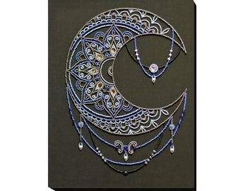 DIY Bead embroidery kit Moon pattern Hand embroidery Beadwork Needlework craft kit Set embroidery beads Sun and Moon Gift for woman