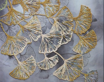 DIY Bead embroidery kit Ginkgo biloba Beadwork Needlework craft kit Hand embroidery Art wall