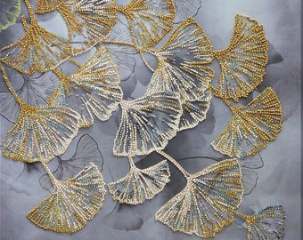 DIY Bead embroidery kit Ginkgo biloba Kit beadwork Needlework craft kit Hand embroidery beading pattern Art for wall Set embroidery beads