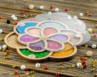 Bead organizer with transparent cover wooden Container for beads Seed bead tray Tray with Lid Clear Bead storage Bead holder Bead box