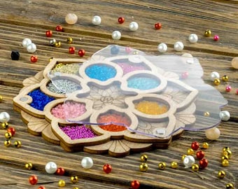 Bead organizer with transparent cover wooden Container for beads Seed bead tray Tray with Lid Clear Bead storage Bead holder Bead box