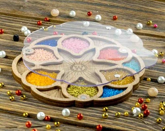 Bead organizer with transparent cover wooden Container for beads Seed bead tray Tray with Lid Clear Bead storage Bead holder Bead box