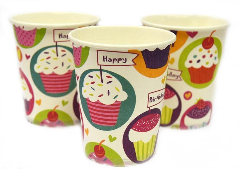 Cupcakes Cups Birthday Set of 10 Cups Birthday Party Cupcake Theme Girls Birthday Paper Cups Cupcakes Decorations for Party Cupcakes