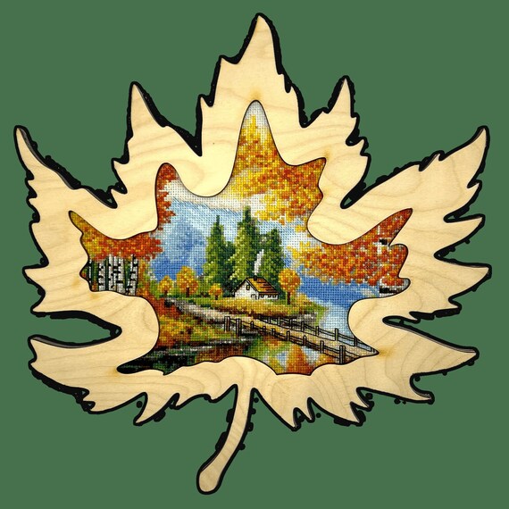 Cross stitch kit Autumn breath Counted cross stitch full kit Needlework Starter Kit DIY cross stitch kit Decorative wooden frame Autumn leaf
