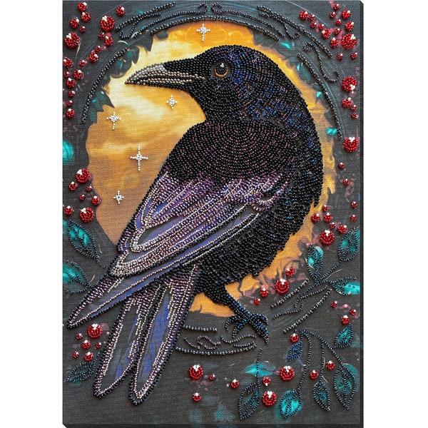 DIY Bead embroidery kit Black raven Kit beadwork Needlework craft kit Hand embroidery Set embroidery beads Gift for needlewoman Diy craft