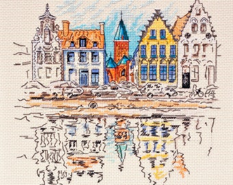 Cross-stitch kit Colored town 1 Landscapes DIY Embroidery Hand embroidery Modern cross stitch Needlework DIY Picture Making Gift for woman