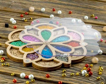 Bead organizer with transparent cover wooden Container for beads Seed bead tray Tray with Lid Clear Bead storage Bead holder Bead box
