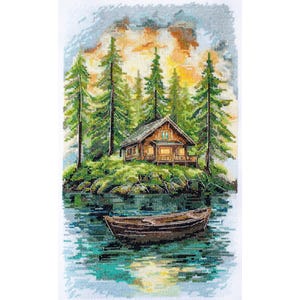 Kit cross stitch DIY Counted cross stitch full kit Hand embroidery Modern kit Embroidered Forest landscape River landscape House in forest