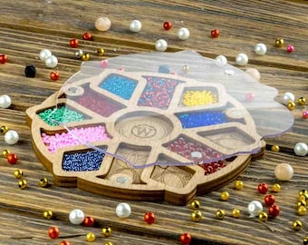 Bead organizer with transparent cover wooden Container for beads Seed bead tray Tray with Lid Clear Bead storage Bead holder Bead box