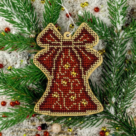 Set Embroidery Beads on Wood Christmas Tree Toy Bead Embroidery Kit  Beadwork Christmas New Year Decor Hand Embroidery Beads DIY Craft Kit 