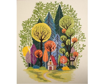 Kit cross stitch Bright summer embroidery Diy craft kit Gift for embroiderer Hand embroidery Forest landscape Forest cabin Forest picture