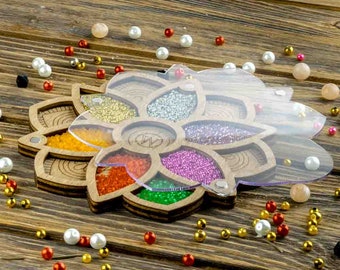 Bead organizer with transparent cover wooden Container for beads Seed bead tray Tray with Lid Clear Bead storage Bead holder Bead box