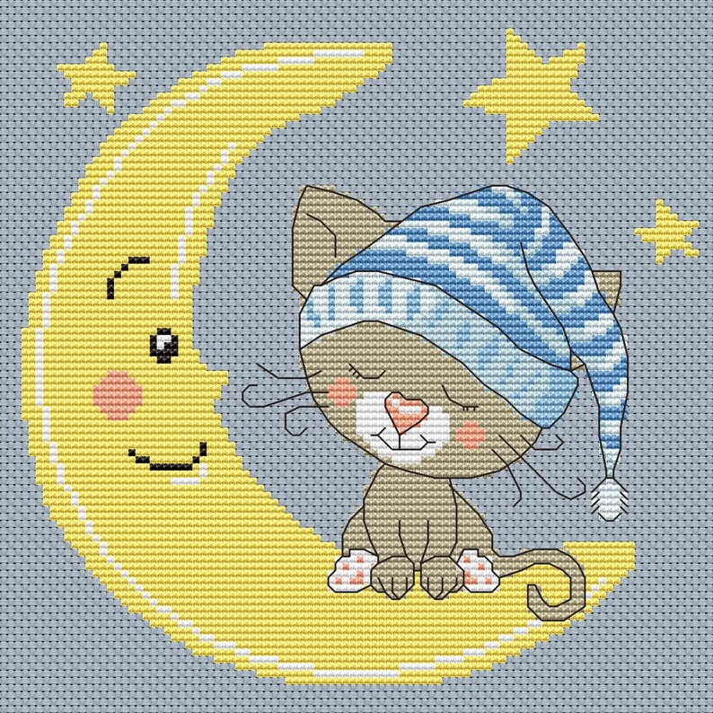 Sleeping Cat Cross Stitch Pattern Nursery Cross Stitch Kids Cross Stitch Animals Cross Stitch Baby Cross Stitch Pattern Visual Arts Craft Supplies Tools Kromasol Com