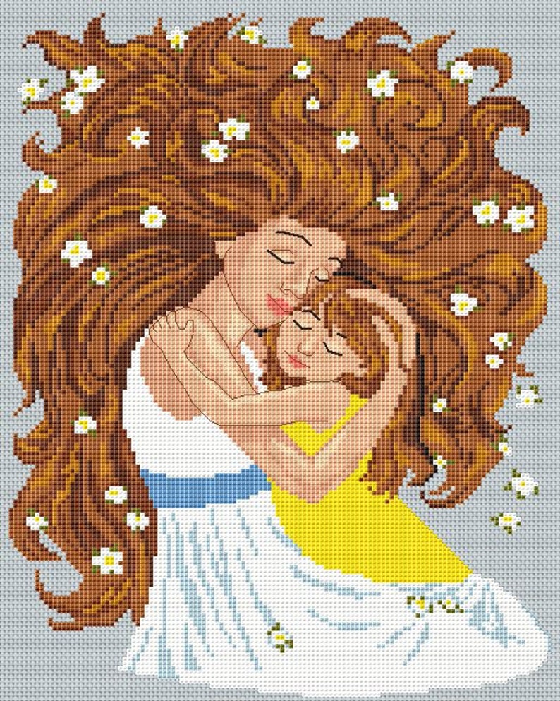 Mom and Daughter Cross Stitch Pattern Pdf Girl Cross Stitch Etsy
