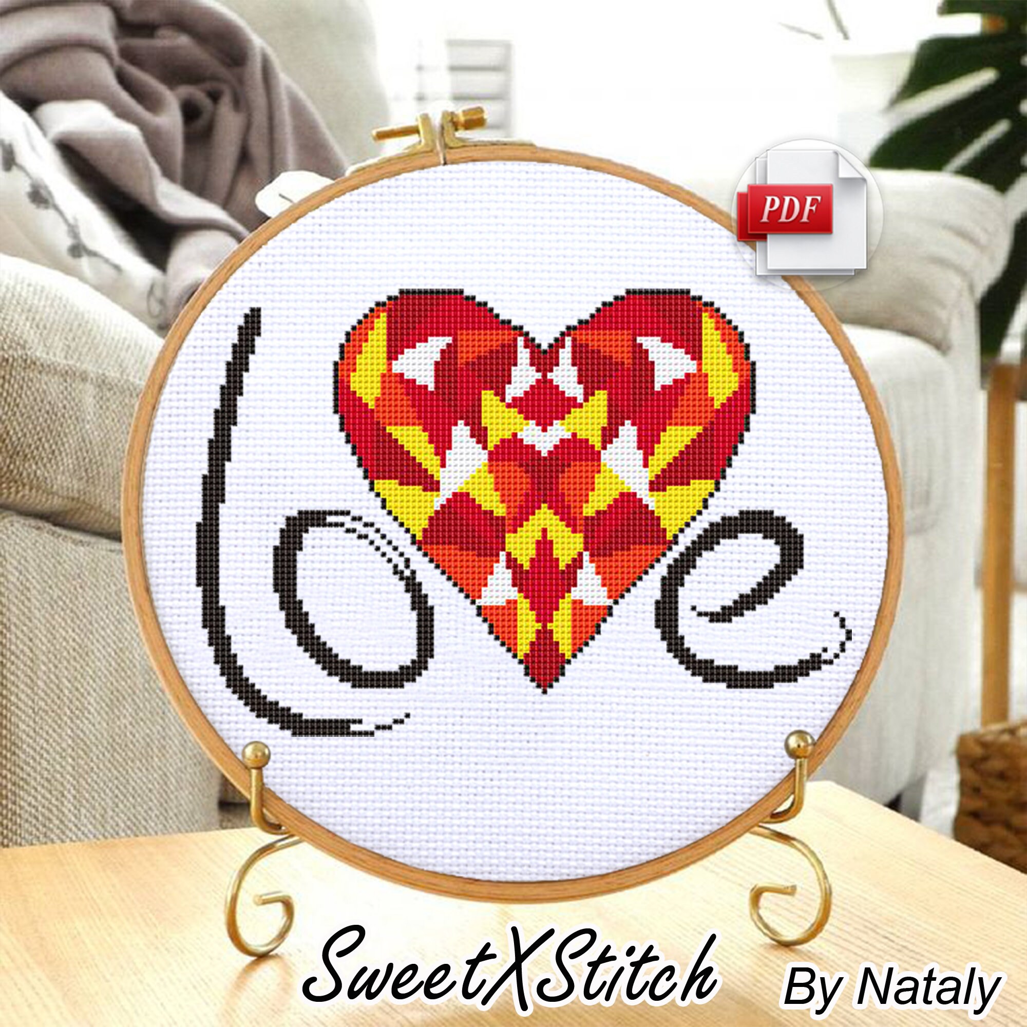 Love cross stitch pattern pdf Wedding art heart decor heart Etsy