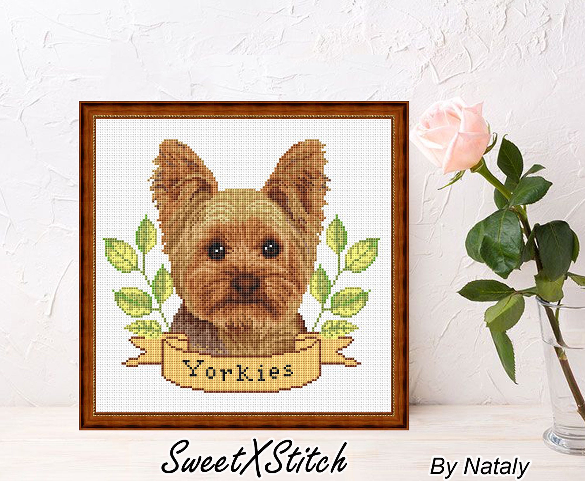 Yorkie Dog cross stitch pattern PDF Yorkshire terrier xstitch Etsy
