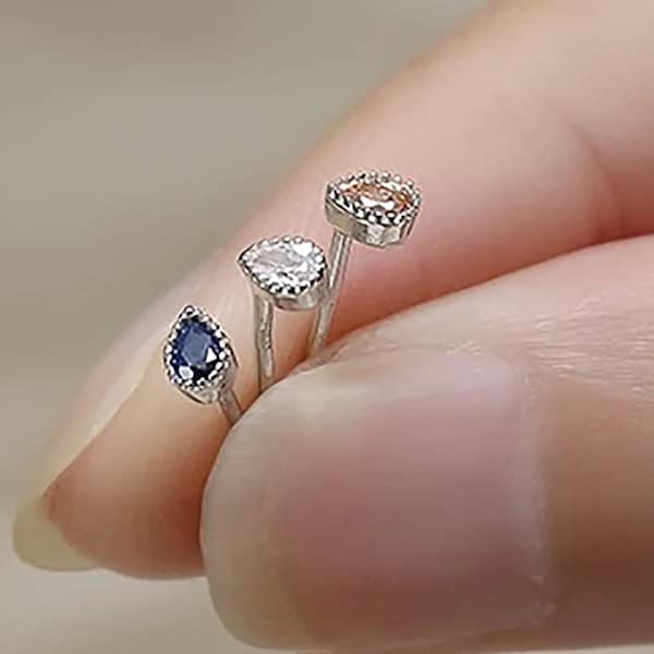 Sterling Silver little drop shape stud 3mm | Tiny  drop stud | Dainty little earrings | blue stud | diamond stud |Teeny Tiny earring