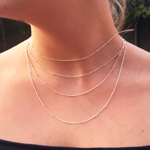 Sterling silver dainty satellite choker, sterling silver choker, satellite necklace, simple necklace Silver beaded chain choker