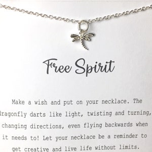 Ciondolo/collana con ciondolo a forma di libellula in argento sterling con biglietto di auguri- Collana dei desideri di regali significativi