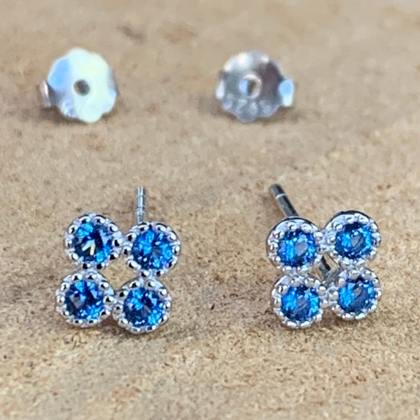 Blue stud earrings, Sterling silver saffier blue stud, Ocean blue Earrings, Blue Swarovski Crystal, Blue zircon earring