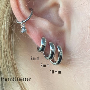 Sterling silver Wide Round Earrings Chunky Huggie Hoop Earrings size 6 mm / 8 mm / 10 mm wide Tragus piercing, Helix piercing