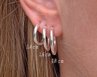 Créoles épaisses, Boucles d'oreilles en argent sterling et or, Créoles en argent de 14 mm -16 mm -18 mm - 20 mm, Créoles en argent, Créoles minimalistes de 2 mm d'épaisseur