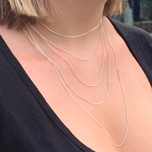 Ras de cou délicat en argent sterling, trace de chaîne en argent pour breloque, chaîne rolo en argent uni, collier simple en argent fin