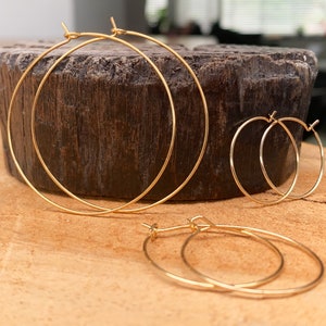 Gold plated wire hoop earrings, minimal hoops, simple  hoops, dainty gold hoops, 20-25-35-40 mm hoops, delicate wire hoops, thin gold hoops