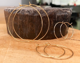Gold plated wire hoop earrings, minimal hoops, simple  hoops, dainty gold hoops, 20-25-35-40 mm hoops, delicate wire hoops, thin gold hoops