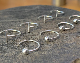 Sterling Silver open bar ball  huggie hoop - Bar Ball hoop - Ball  earring - Tiny hoop earring - T -Bar hoop -Open Hoop Earrings