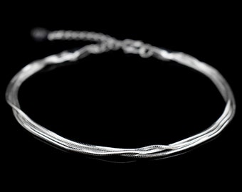 Minimalist plated Silver Bracelet - Multilayer Snake  Bracelet three chains - Multi layer bacelet - strand bracelet -Multi strand bracelet