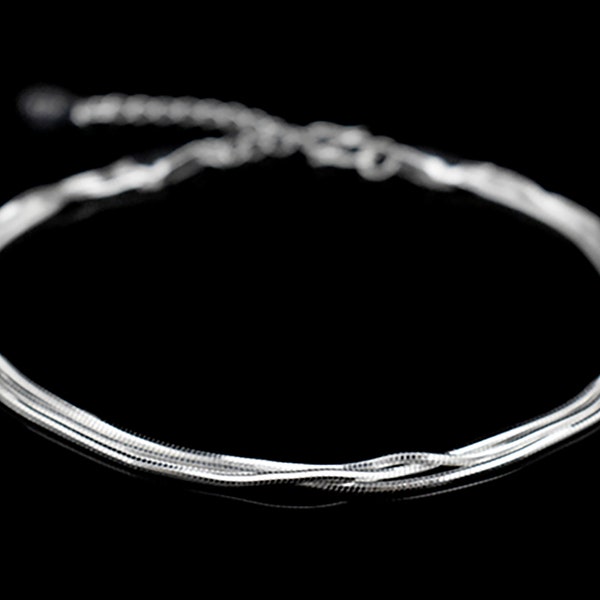 Bracelet minimaliste en argent plaqué - Bracelet serpent multicouche trois chaînes - Bacelet multicouche - Bracelet brins -Bracelet multi brins