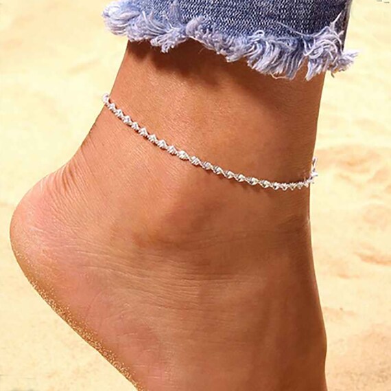 Twisted or Flat Chain Anklet Classic Anklet Ankle Bracelet Etsy
