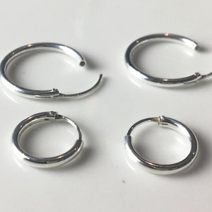 Thick Hoop earrings, Sterling Silver and gold Earrings, Silver 14 mm 16 mm 18 mm 20 mm Hoops, Silver Hoops, Minimalist Hoops 2 mm thick 画像 4