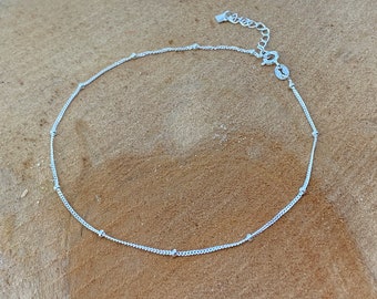 Sterling silver dainty satellite anklet , Sterling silver anklet ,Silver beaded chain anklet Simple ankel Bracelet, Gift For Her