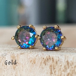 Boucles d'oreilles en pierre de naissance juin alexandrite et zirconium avec carte-cadeau, puce d'oreille à changement de couleur, bijoux d'anniversaire en argent sterling, cadeau d'anniversaire pour femme