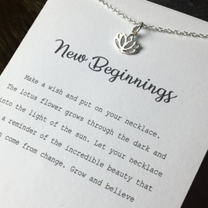 Sterling Silver Lotus  Sign Charm/ Pendant Necklace with Message Card- Meaningful Gifts Wish necklace