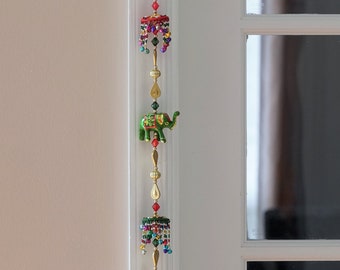 2 PC Hand painted elephant hanging with bead zumar and copper beads |Party/window/wall elephant decoration & gift,  bead curtains/door art