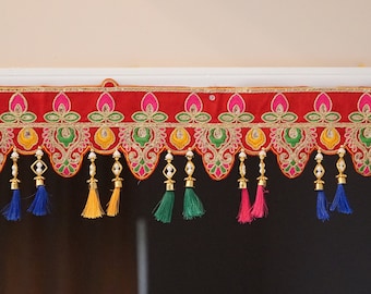 Bohemian home decoration with colorful silk tassels, embroidered gypsy curtains, hippie door frame, ethnic tapestry, Indian handmade toran