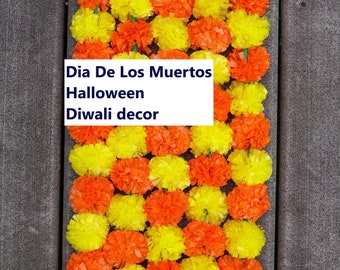 Orange & Yellow Marigold Garland – Indian Wedding Backdrop, Party Decor (5 PC - 4.5 ft)